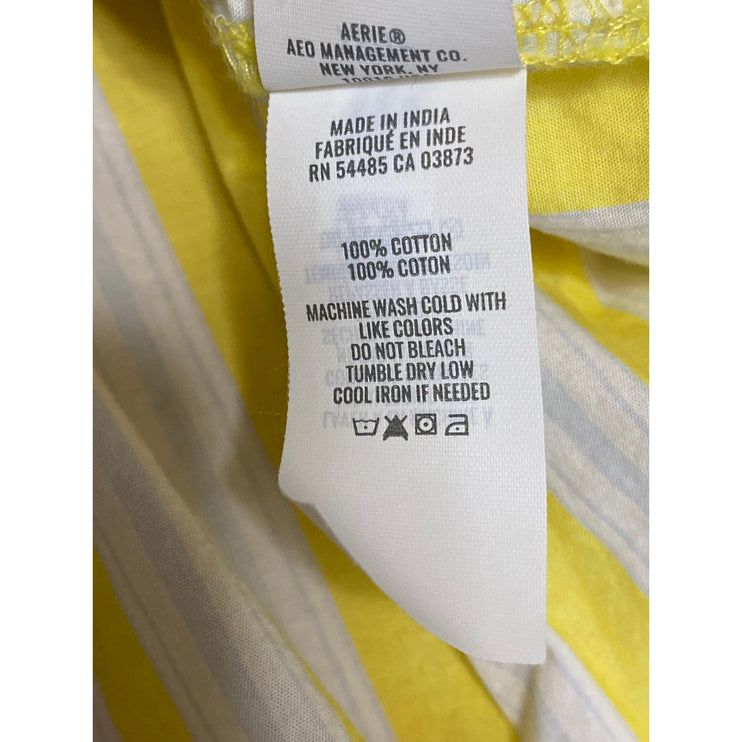 Aerie Women's Yellow Striped Poplin Long Sleeve Button Down Shirt Top Size XS