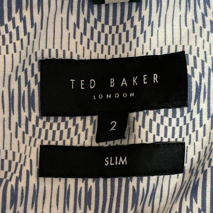 Ted Baker Men's Blue Geometric Slim Fit Short Sleeve Button Down Shirt Top S