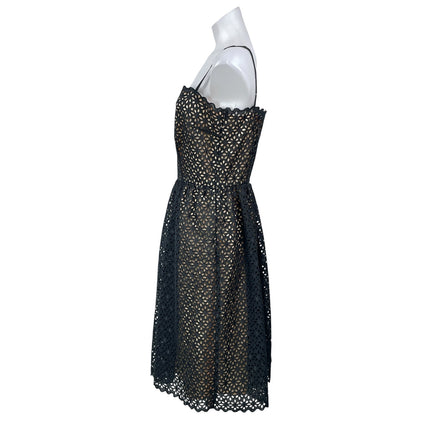 Trina Turk Black Beige Floral Lace Overlay Sleeveless Fit & Flare Midi Dress 10