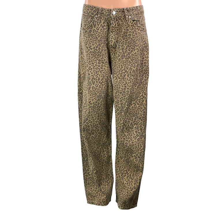 Zara TRF Women's Brown High Rise Animal Print Barrel Tapered Denim Jeans Pants 8