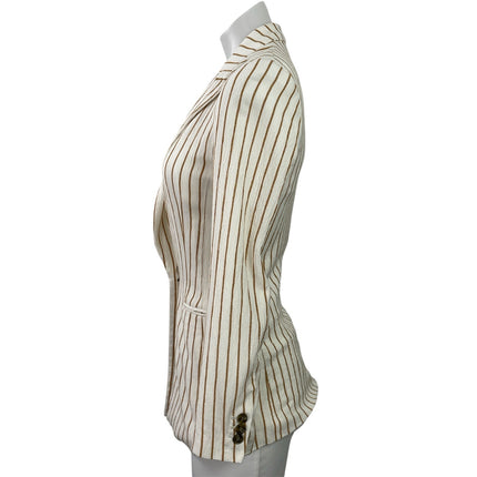 H&M Women's Cream Brown Long Sleeves Striped Single Button Blazer Coat Jacket 0