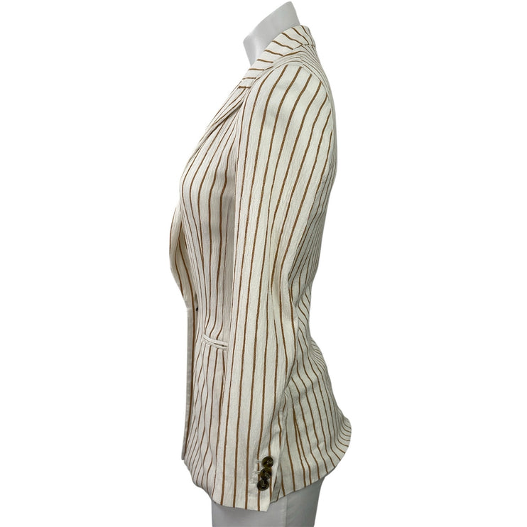 H&M Women's Cream Brown Long Sleeves Striped Single Button Blazer Coat Jacket 0