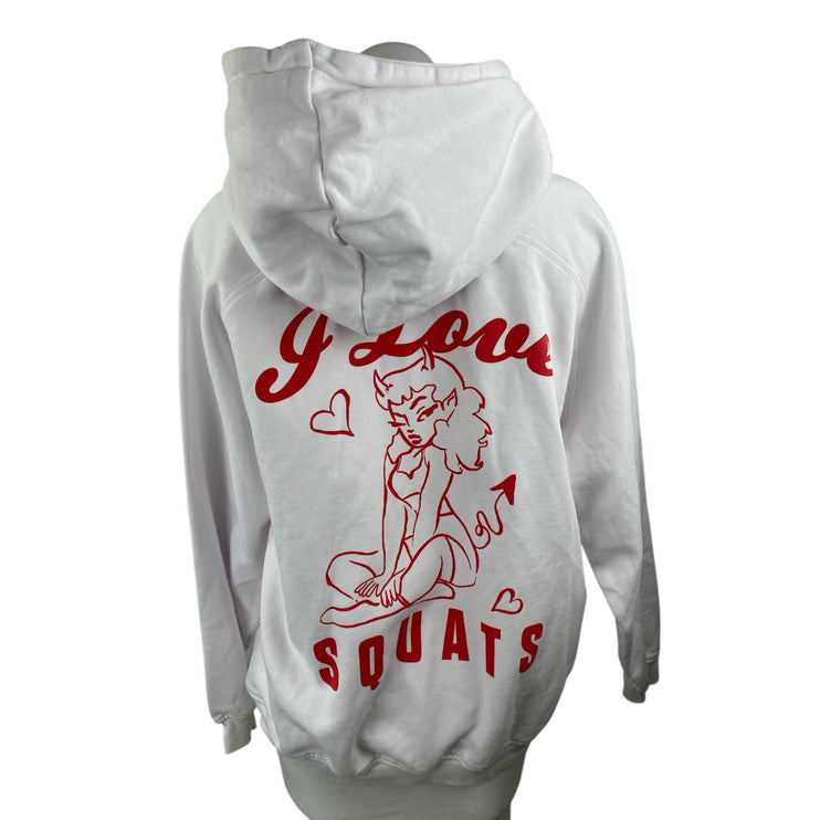 Gymshark Women's White I Love Squats Hoodie Hooded Graphic Sweatshirt Top Size S