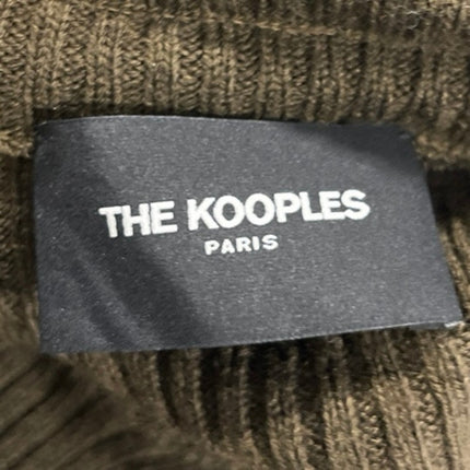 The Kooples Khaki Green Wool Ribbed Leather Insert Pullover Crop Sweater Top S