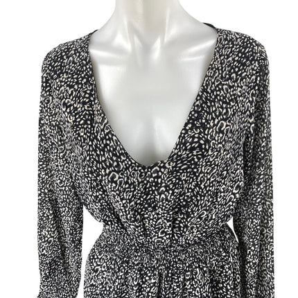 NEW Molly Bracken Black White Printed Long Sleeve Tiered A Line Mini Dress Sz S