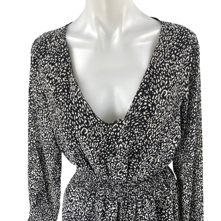 NEW Molly Bracken Black White Printed Long Sleeve Tiered A Line Mini Dress Sz S
