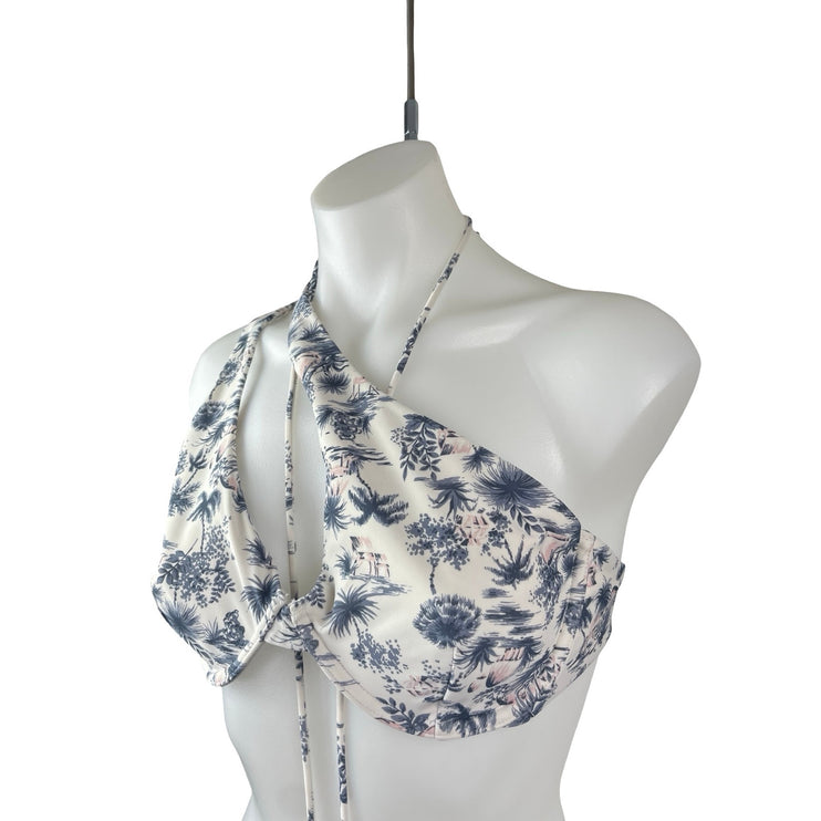 Abercrombie & Fitch White Blue Floral One Shoulder 2 Pc Bikini Set Swimwear Sz M