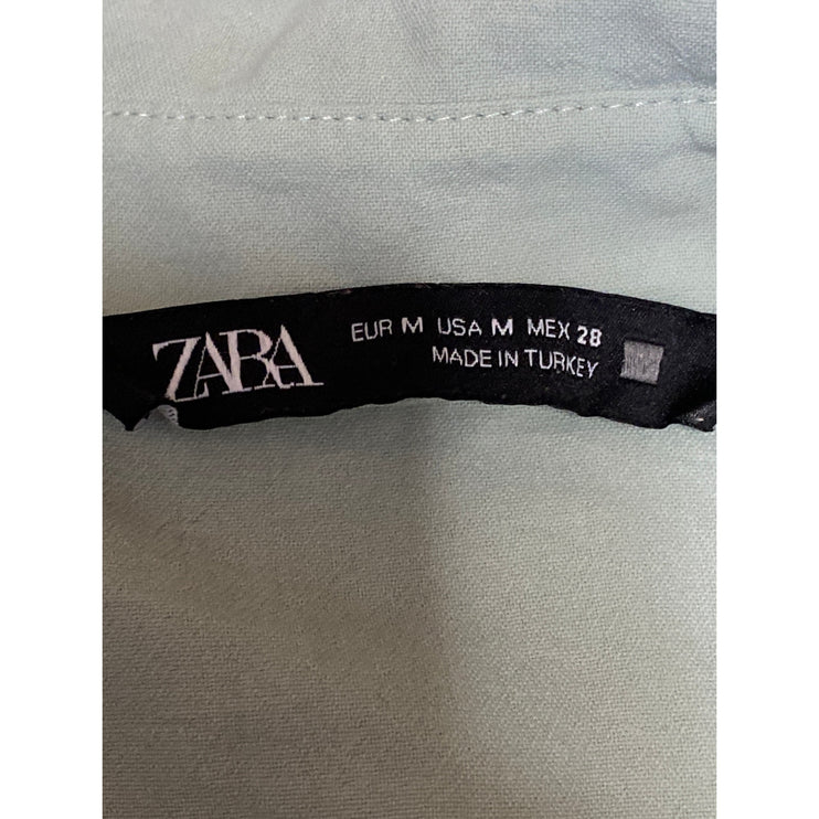 Zara Women's Green Beaded Pearl Balloon Half Sleeve Button Up Shirt Top Size M