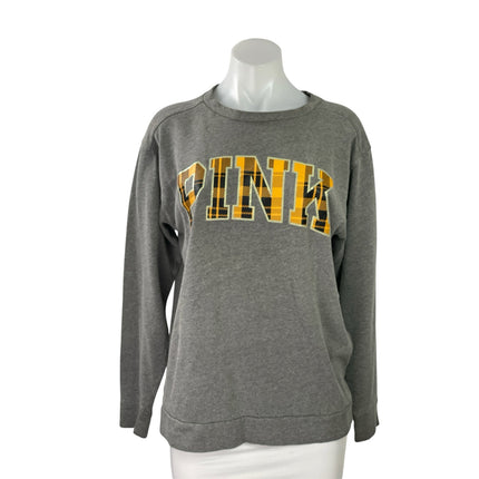 Pink Victoria's Secret Gray Check Logo Long Sleeve Sweater Sweatshirt Top Size S