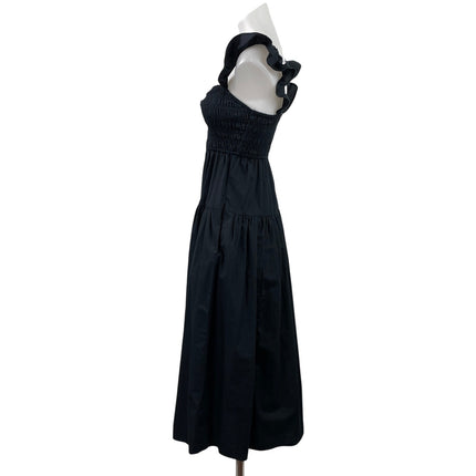 Abercrombie & Fitch Black Ruffle Sweetheart Tiered A Line Midi Dress Size XXSP