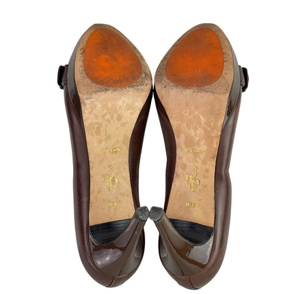 Cole Haan Chelsea Brown Buckle Almond Toe Stiletto Heels Pumps Shoes Size 8.5