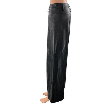 Zara Women's Black Faux Leather Vegan High Rise Wide Leg Trousers Pants Size M