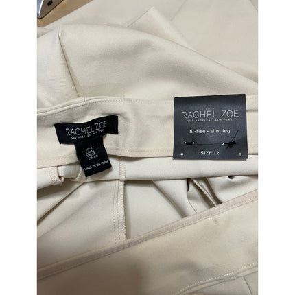 NEW Rachel Zoe Cream White High Waisted Slim Wide Leg Trousers Dress Pants Sz 12