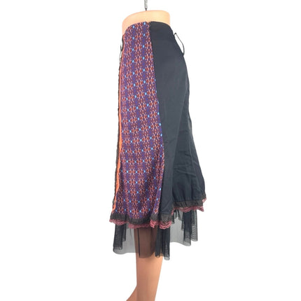 Des Filles a la Vanille Multicolor Patchwork Lace Floral Stripe Midi Skirt Sz M