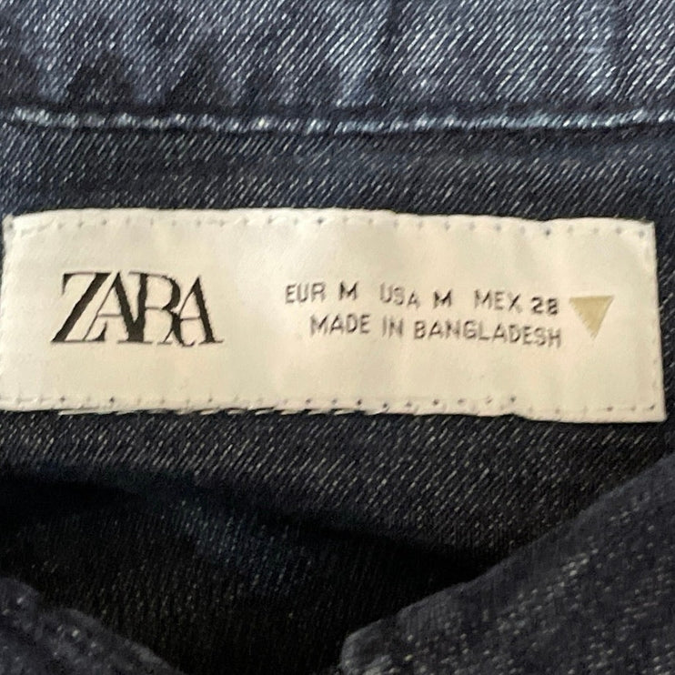 Zara Women's Blue Long Sleeve Chest Pocket Career Button Down Shirt Top Size M
