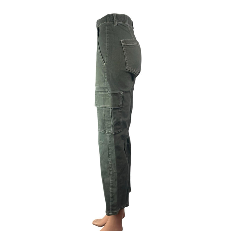 Hollister Womens Green Ultra High Rise Straight Utility Cargo Crop Pants Size XS