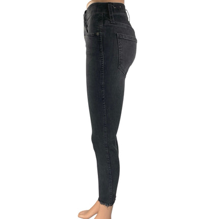 Madewell Women's Black High Rise Skinny Frayed Raw Hem Crop Denim Jeans Pants 25