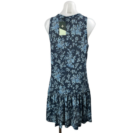 NEW Tuckernuck Blue Floral Sleeveless Ruffle Drop Waist Tank Mini Dress Size M