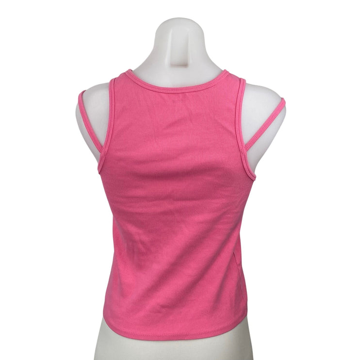 Anthropologie Maeve Pink Ribbed Knit Cutout Cami High Neck Tank Top Size M