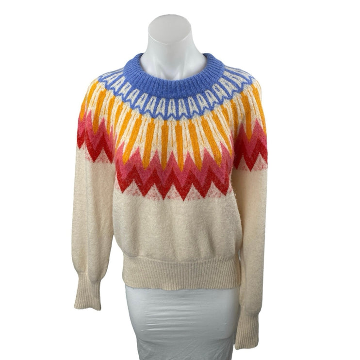 French Connection Neya Multicolor Wool Fair Isle Long Sleeve Sweater Top Size L