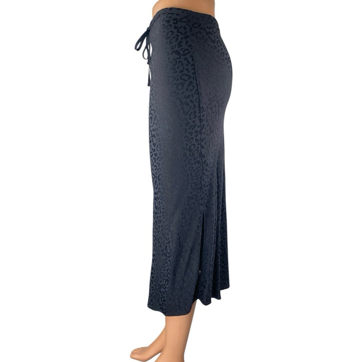 Madewell Black Leopard Jacquard Drawstring Flare Pencil Slip Midi Skirt Size 00