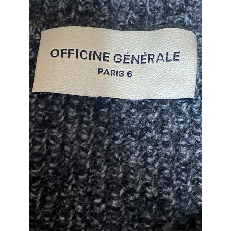Officine Generale Black Ribbed Knit Long Sleeve Full Zip Collared Sweater Top 6