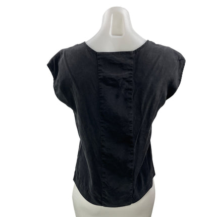 Obus 100% Silk Women's Black Short Sleeves Colorblock Scoop Neck Blouse Top Sz 1