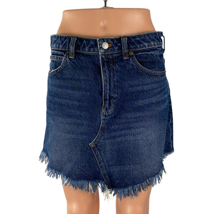 Free People We The Free Blue Frayed Raw Hem Pencil Denim Jean Skirt Size 28