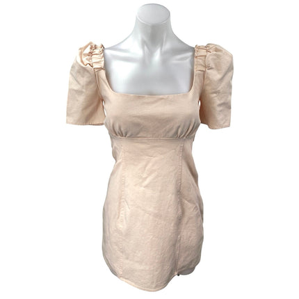 Free People Pera Cream Short Puff Sleeve Square Neck Smocked Mini A-line Dress 2