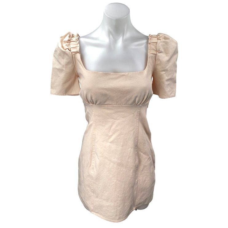 Free People Pera Cream Short Puff Sleeve Square Neck Smocked Mini A-line Dress 2