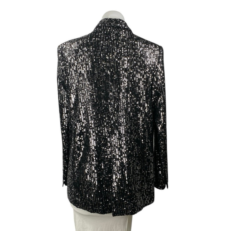 Zara Women's Black Sequin Long Sleeve Sparkly Shimmer Blazer Coat Jacket Size S