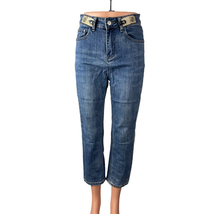 Women's Blue High Waisted Straight Leg Casual Y2k Cropped Denim Jeans Size 28