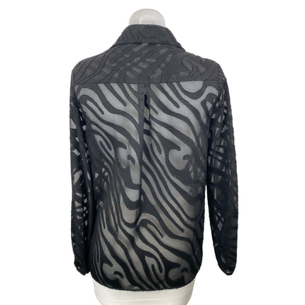 Boohoo Women's Black Mesh Abstract Sheer Long Sleeve Button Down Shirt Top Sz 6