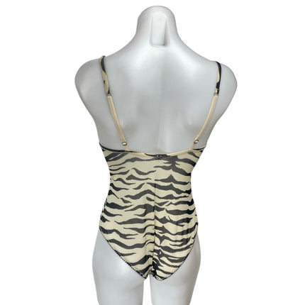LOVE Stories Cece Cream Black Zebra Animal Print Sleeveless Bodysuit Tank Top S