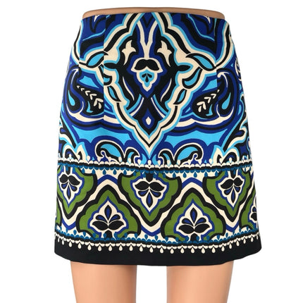 Zara Blue Multicolor Paisley Printed Straight Pencil Zipper Mini Skirt Size XL