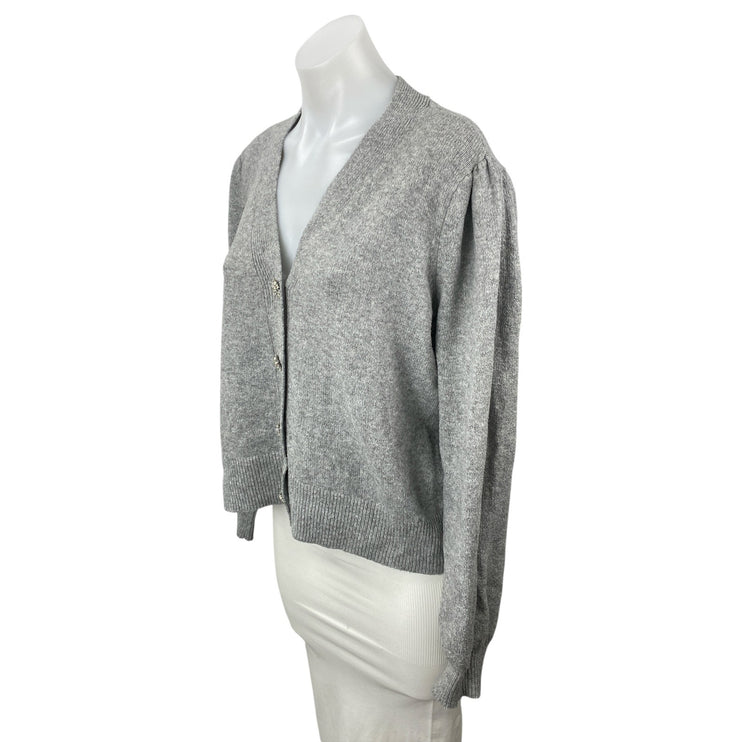 Loft Womens Gray Knit V Neck Long Sleeve Button Down Boxy Cardigan Sweater Top M