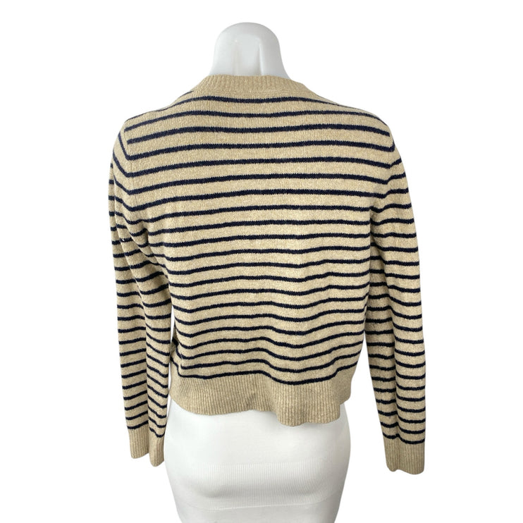Zara Women's Beige Wool Striped Long Sleeve Button Down Cardigan Sweater Top M