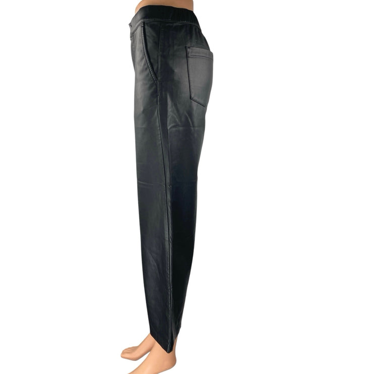 Oak + Fort Women's Black Faux Leather Vegan Wide Leg  Crop Trousers Pants Size S