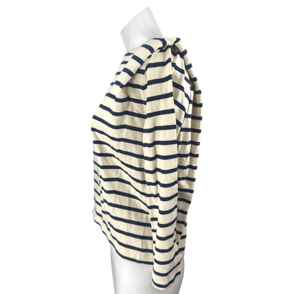Sezane Women's Cream Navy Blue Striped Knit Long Sleeve T Shirt Tee Top Size XS