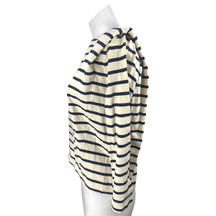 Sezane Women's Cream Navy Blue Striped Knit Long Sleeve T Shirt Tee Top Size XS