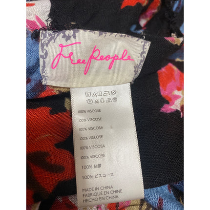 Free People Sammy Black Multicolor Frayed Edge Open Front Kimono Cardigan Top OS