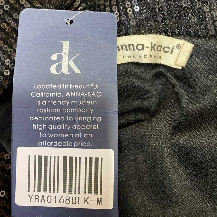 NEW Anna Kaci Black Sequin Sparkly Long Sleeve Button Blazer Coat Jacket Size M