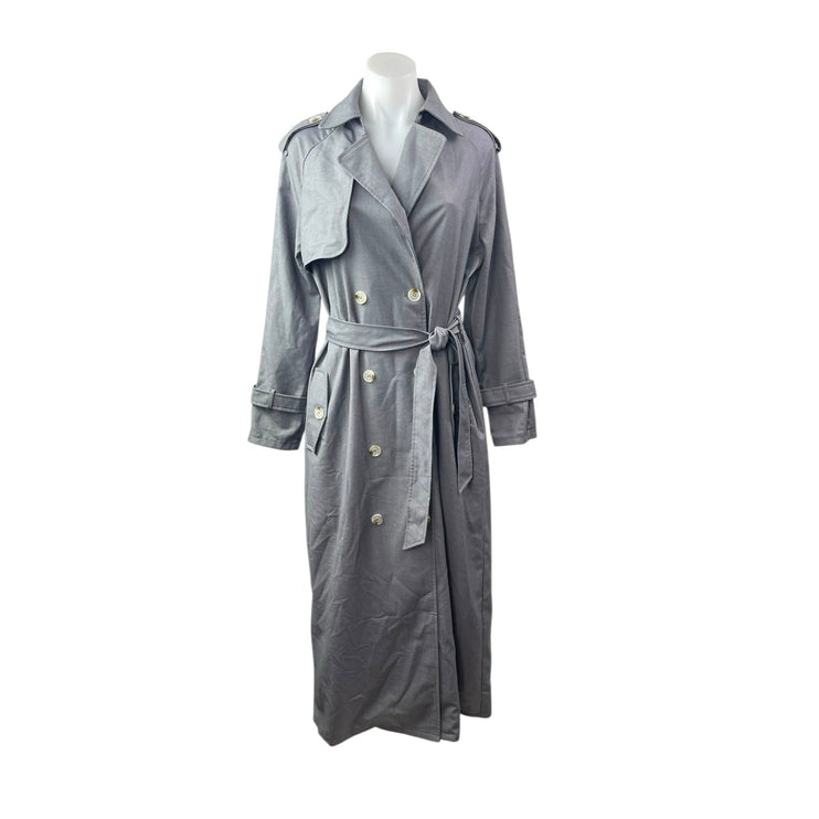 NEW Lioness Trencherous Women Slate Gray Double Breasted Tie Trench Coat Size XS