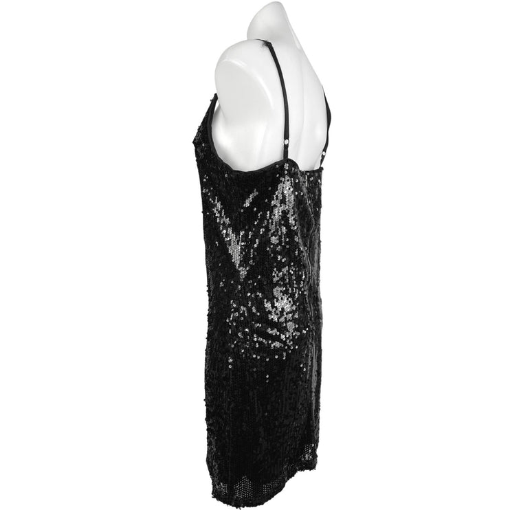 She + Sky Black Sequin V-neck Sleeveless Cami Camisole Mini Slip Tank Dress Sz L