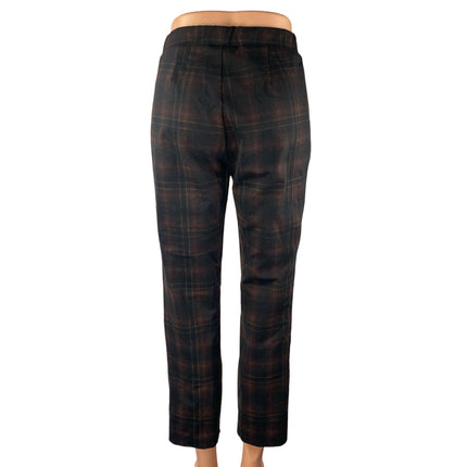 Sanctuary Brown Plaid High Rise Elastic Waist Straight Leg Trousers Pants Size S