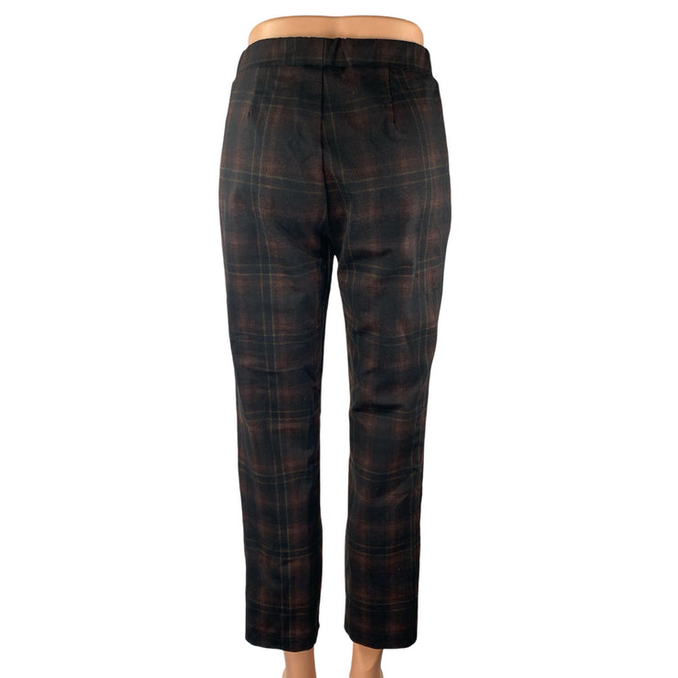 Sanctuary Brown Plaid High Rise Elastic Waist Straight Leg Trousers Pants Size S