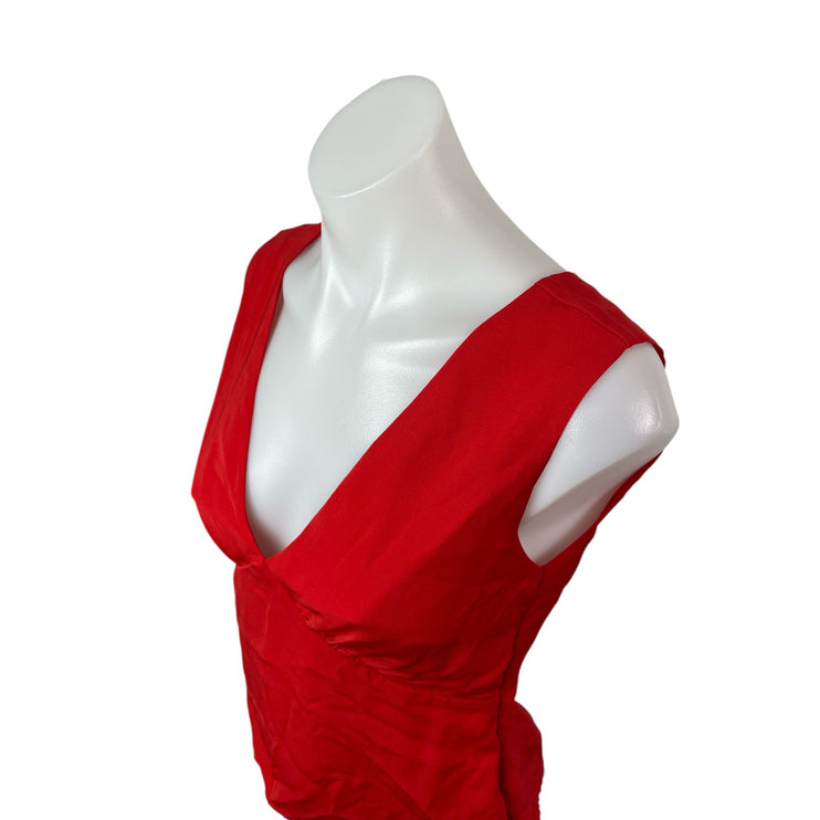 Abercrombie & Fitch Red V Neck Sleeveless Tie Back Tank Peplum Blouse Top Sz XS