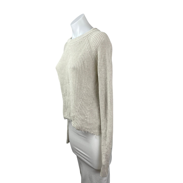 Cotton by Autumn Cashmere Beige Distressed Long Sleeve Sweatshirt Sweater Top XS