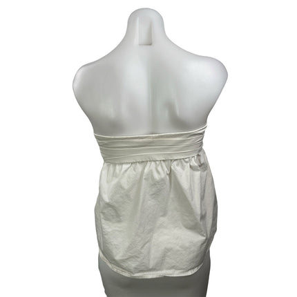 Zara Women's White Strapless Tube Bandeau Button Up Peplum Blouse Top Size M