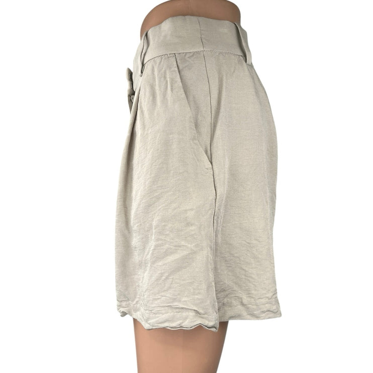 H&M Gray Linen High Waist Wide Leg Pleated Zipper Casual Mini Shorts Size 6